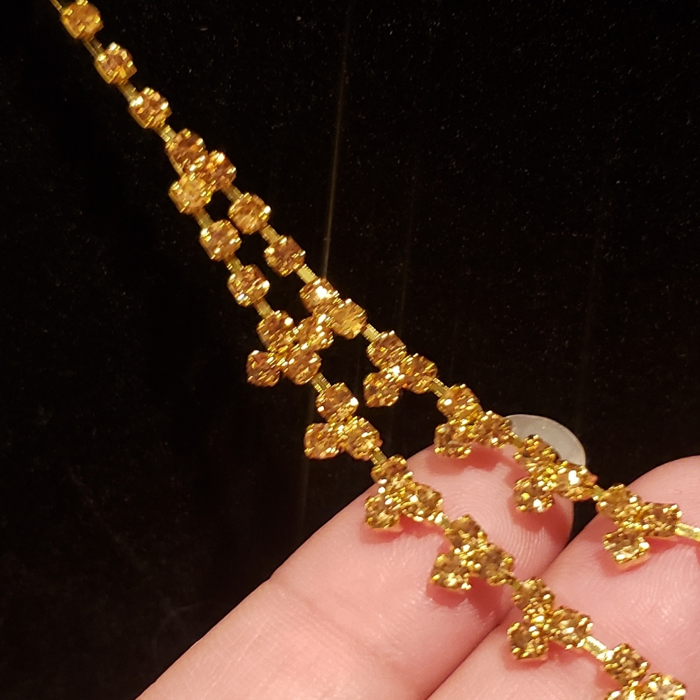Golden Rhinestone Layered Necklace - Picture 2 of 5
